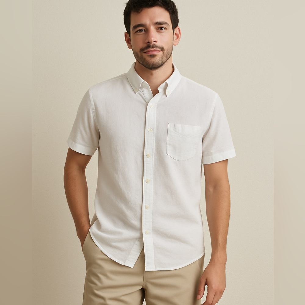 GAP Men’s White Linen Cotton Button-Down Shirt XXL Slim Fit Summer Casual